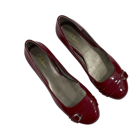 Cole Haan Red Patent Leather Ballet Flats Buckle Detail Shoes Nike Air Sole 7.5 - Picture 2 of 10